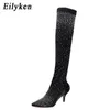 Design Crystal Rhinestone Stretch Fabric Sexy High Heels Sock Over-Knee Boots Pointed Toe Pole Dancing Women Shoes 230922