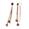 Boucles d'oreilles pendantes en or violet clair 585, boucles d'oreilles de luxe à longue chaîne plaquées Rose 14K incrustées de pompon de pierres précieuses rouges pour femmes, bijoux