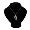 Rainbow Stone Pendant Necklace Fashion Crystal Chakra Rock Necklace Gold Color Chain Quartz Pendant For Women Gift240a