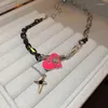 Choker Minar Sweet Cool Asymmetric Chain Candy Color Emamel Paperclip Heart Star Tassel Pendant Necklace For Women Födelsedagspresent