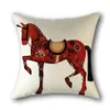 Housse de coussin créative, taie d'oreiller en coton et lin, motif Animal cheval rouge, décoration de maison, pour canapé, Case282b