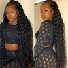 Synthetic s 38 40 Inch Deep Wave Bundles with 13x4 Lace Frontal 3 4 Natural Curly Peruvian Human Hair for Black Women 230928