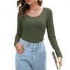 Women's Blouses Women Solid Color Round Neck Top Stylish U-neck Long Sleeve T-shirt Soft Elastic For Autumn Fashionable