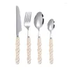 Dinnerware Sets 304 Stainless Steel Pearl Ceramic Handle Tableware Wedding Diamond Gift Knife Fork Dessert Spoon Set