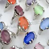 Mixed assorted Colourful Natural Cat Eye Gemstone Stone Silver Tone Women's Rings R0135 New Jewelry 50pcs lot208h
