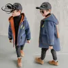 Jas 415y Kinderen Wollen jassen Herfst Winter Jongens Blends Jassen Met capuchon Lange stijl Patchwork Rits Kinderen Bovenkleding Topkleding Hy82 230928