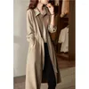 Women's Trench Coats Wearing Multiple Elastic Waistband Tie Up Shirt Collar Single Breasted Mid Length Coat
