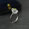 Cluster Rings Creative Silver Inlaid Green Crystal Water Droplet For Women Adjustable Simple Exquisite Fresh Ring Banquet Jewelry