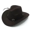 Berets Luckylianji lã feltro ocidental cowboy chapéu de aba larga cowgirl retro banda sombrero para adulto / criança (54/57/61cm)