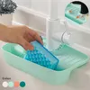 Stoccaggio da cucina Tappetino per rubinetto in silicone Paraspruzzi Lavello con supporto per spugna Caddy Catcher Scarico da appoggio per bagno