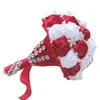 Decorative Flowers High Quality 24cm Handmade Silk Rose Flower Bouquet With Five-petal Brooch And Pearl Chains 24 28cm