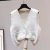 Women's Vests 2023 Fashion Women Sweater Vest Sleeveless Knitwear Designer Pockets V-neck Clothes Aesthetics For V139