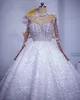 2023 Oktober Arabisch ASO EBI Plus Größe luxuriöser weißes Hochzeitskleid Perlen Perlen Ballkleid Brautkleider Kleider ZJ066