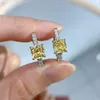 Boucles d'oreilles à dos en argent 925, cerceau à haute teneur en carbone 6x6 en diamant jaune Moissanite pour femmes