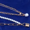 Pendanthalsband Vintage Pearl Multilayer Lock Necklace For Women Fashion Trend Ladies Birthday Present Party Jewelry Wholesale Direct