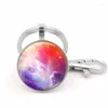 Keychains WG 1pc Cosmos Nebula Starry Sky Cabochon Time Gem&stone Keychain Keyring Metal Glass Ball For Women Bag Pendant Jewelry
