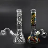 Haute qualité 14mm femelle narguilé verre bécher Bong fumer pipe brille dans le noir tige basse Perc Dab Rig eau Bongs avec 14mm mâle verre brûleur à mazout tuyau