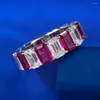 Bagues de cluster Vinregem Emerald Cut 4 6 mm Ruby Gemstone Vintage 925 Bague en argent sterling pour femmes Cadeaux d'anniversaire Bijoux Bande de mariage