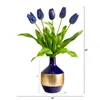 장식용 꽃 22 "파란색과 금 디자이너 꽃병에 네덜란드 인공 꽃꽂이