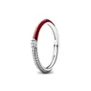 Anelli a grappolo S925 Argento sterling Radiante Cuori scintillanti Onda per le donne Ragazza Pensatore Campana Pavimenta Anello con sigillo rosso Regalo di San Valentino