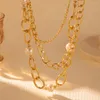 Girocollo Collana di perle finte placcate in oro nobile ed elegante Gioielli multistrato semplici e versatili femminili