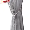 Tenda in tulle ricamato con perline laterali per soggiorno Perle di lusso leggere Volie velata grigia per balcone ZH452 # VT 210712257K