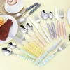 Dinnerware Sets 304 Stainless Steel Pearl Ceramic Handle Tableware Wedding Diamond Gift Knife Fork Dessert Spoon Set