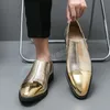 Club-Schuhe für Herren, spitze Zehen, Leder, klassische Herrenschuhe, Hochzeit, Büro, neue goldene Slip-on-Loafer für Herren