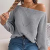 Women's Sweaters Women Fall Winter Sweater One Shoulder Thick Knitted Loose Long Lantern Sleeve Hollow Out Elastic Pullover Lady Dating