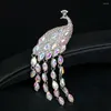 Brooches Pretty Flowers For Women Rhinestone Peacock Enamel Double-layer Plants Party Office Brooch Pin Gifts