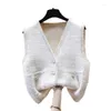 Women's Vests 2023 Fashion Women Sweater Vest Sleeveless Knitwear Designer Pockets V-neck Clothes Aesthetics For V139