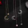 Gold Color Titanium Steel Star Moon Necklaces & Pendants Fashion Statement Necklace Women Silver Neclace Colar Jewellery Chains302e