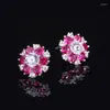 Stud Earrings Luxury 925 Sterling Silver Flowers Ruby Aquamarine Sapphire Gemstone Fine Jewelry For Women