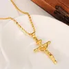 14k gult fast guld GF -stämpel inri Jesus Cross Pendant Necklace Loyal Women Charms Crosses smycken Kristendom Crucifix Gifts3291