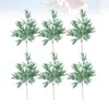 Decorative Flowers 6pcs Artificial Pine Branches Christmas Cypress Leaves Picks For Holiday Wedding DIY Wreath Bouquets Crafts ( Green )