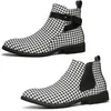 Botas homens tornozelo houndstooth vestido sapatos negócios couro fivela cinta plana apontou toe masculino casual nightclub festa 230928