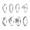 Cluster Rings S925 Sterling Silver Strålande glittrande hjärtan Våg för Women Girl Thinker Bell Pave Red Signet Ring Valentine's Day Gift
