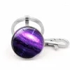 Porte-clés WG 1pc Cosmos Nébuleuse Ciel Étoilé Cabochon Temps Gemstone Porte-clés Porte-clés En Métal Boule De Verre Pour Femmes Sac Pendentif Bijoux