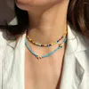 Collier ras du cou bohème coloré en perles de riz pour femmes, Double couche, chaîne de clavicule d'étudiant, chaîne de cou croisée