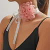 Collier ras du cou avec sangle en forme de fleur, matériel en tissu, bijoux de mariage, cadeau pour femmes et filles, mariée