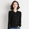 Cardigan en tricot pour femmes, pull à col POLO, veste courte, Slim, couleur unie, chemise à bascule, printemps automne, climatisation, 2023