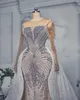 2023 out árabe aso ebi plus size luxuoso vestido de casamento sereia cristais frisados vestidos de noiva sexy zj244