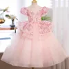 Robes de fleurs en cristal pour mariage rose en dentelle perlée appliquée pour tout-petit fille concours de robe de bal robe de bal de balle formelle de fête formelle robes de bal 403