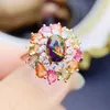 Cluster Rings Natural Real Black Opal Sapphire Ring Luxury Style 0.5ct 1pc 0.3ct 12pcs Gemstone 925 Sterling Silver Fine Jewelry J23841