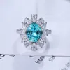 Cluster Rings Pirmiana 4.364CT LAB GROWN Paraiba Sapphire Ring S925 Silver Engagement Women