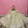 Champagne Shiny Tulle Quinceanera Dresses Sweetheart Beads Applique Lace Ball Gown Sweet Sixteen Dress Gowns vestidos de 15