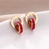 Charme Japon et Corée du Sud nouveau titane acier non décoloré double anneau chiffre romain diamant rouge diamant blanc boucles d'oreilles cloutées fem213k