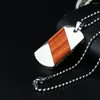 Pendant Necklaces Stainless Steel And Wood Inlay Dog Tag Necklace For Men Polished 22" Ball Chain Fashion Jewelry Accessories