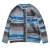 Herrtröjor Färgglada stripe cardigan mångsidig unisex retro randig stickad tröja lös v-ringning för män kvinnor höst/vinter