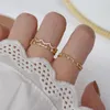 Cluster-Ringe, zarter Schmuck, 14 Karat vergoldet, verstellbarer Kristall für Frauen, einfacher Stil, Wellen-Verlobungsset